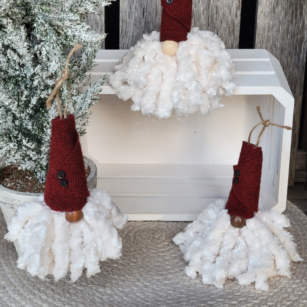 Handcrafted fluffy bearded Santa GNOMIE ornaments - Picture 2 of 7